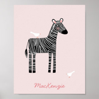 Cute Zebra Namn Rosa Poster