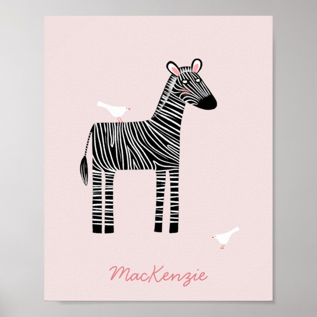 Cute Zebra Namn  Rosa Poster (Framsidan)