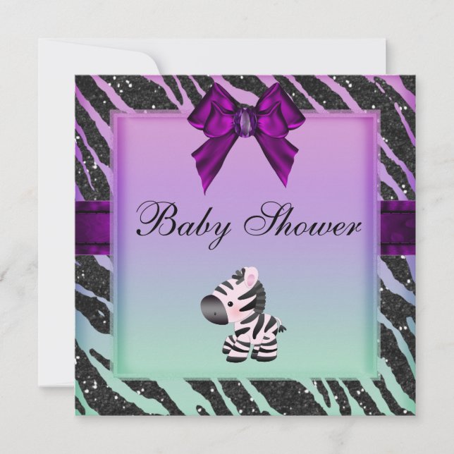 Cute Zebra och Animal Print Glitter Baby Shower Inbjudningar (Framsida)