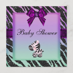 Cute Zebra och Animal Print Glitter Baby Shower Inbjudningar