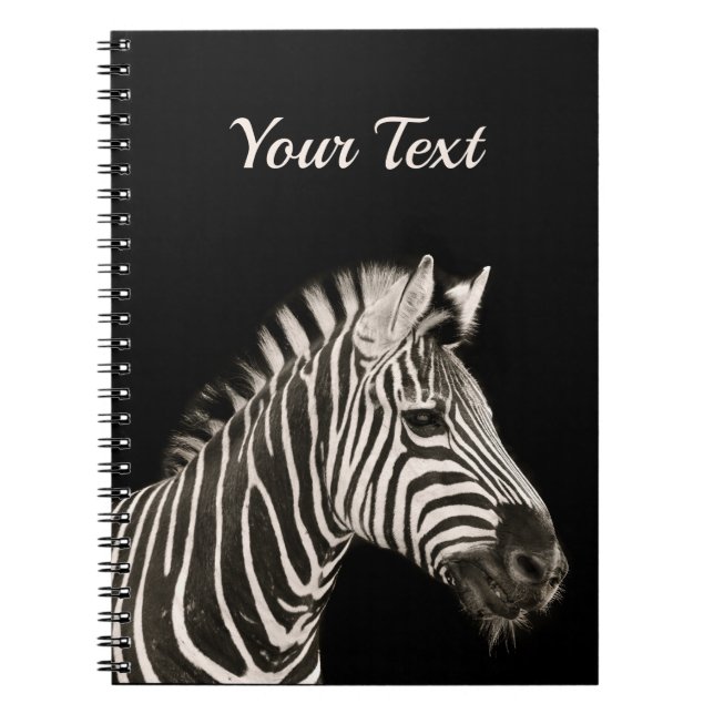 Cute Zebra Porträtt på Black Personlig Namn Anteckningsbok (Framsidan)