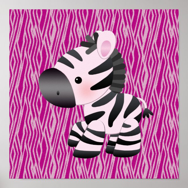 Cute Zebra & Rosa Animal Print Poster (Framsidan)