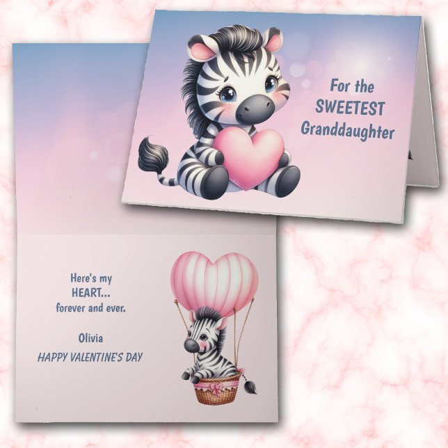 Cute Zebra Rosa Heart Granddotter Valentine Card Helgkort (Skapare uppladdad)
