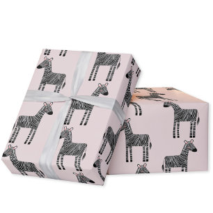 Cute Zebra Rosa Wrapping Papper Presentpapper
