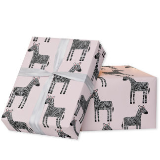 Cute Zebra Rosa Wrapping Papper Presentpapper
