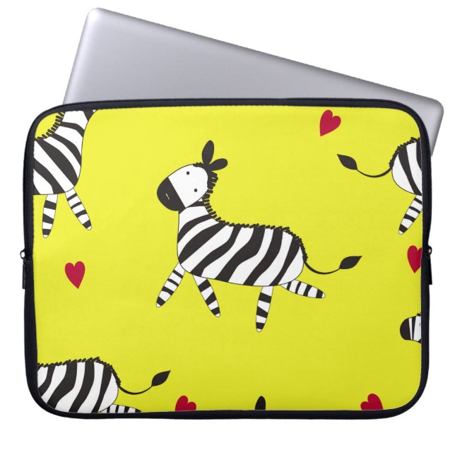 Cute Zebra tecknad, sömlös bakgrundsskada i mönste Laptop Fodral (Framsidan)