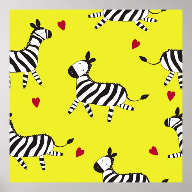 Cute Zebra tecknad, sömlös bakgrundsskada i mönste Poster (Framsidan)