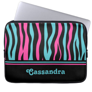 Cute zebra tryck punkterar i shock rosa, svart och laptop fodral