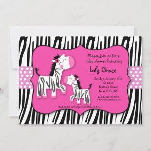 Cute Zebra tryck Rand Baby Shower-inbjudningar Inbjudningar