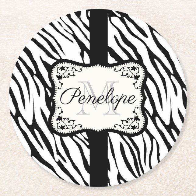 Cute Zebra tryck Underlägg Papper Rund (Framsidan)