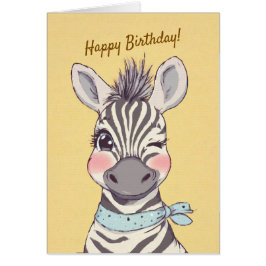 Cute Zebra with Bandana Kids Birthday Invitation Hälsningskort