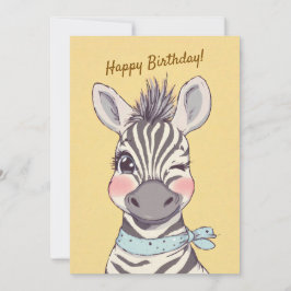 Cute Zebra with Bandana Kids Birthday Invitation Inbjudningar