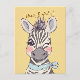 Cute Zebra with Bandana Kids Birthday Invitation Vykort