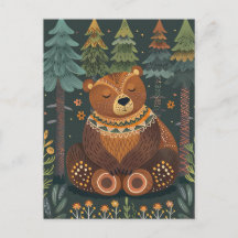 Cute Zen Bear i Skogen Wildlife Animal Nature Art