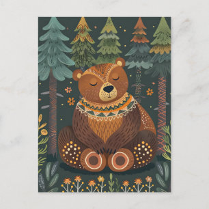Cute Zen Bear i Skogen Wildlife Animal Nature Art Vykort