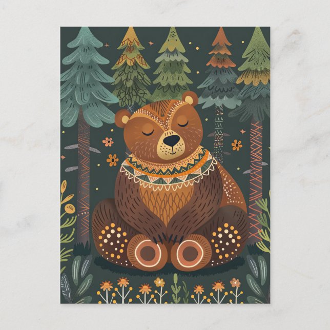 Cute Zen Bear i Skogen Wildlife Animal Nature Art Vykort (Framsida)