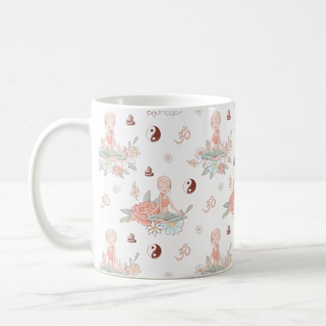 Cute Zen Yoga Meditation Lotus Namaste Kaffemugg (Vänster)