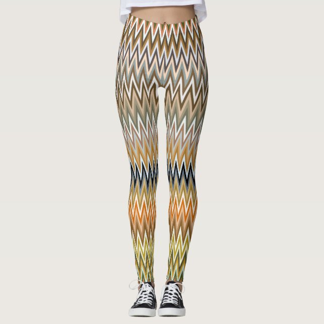 CUTE Zigzag Multifärgad Mönster Leggings (Framsida)