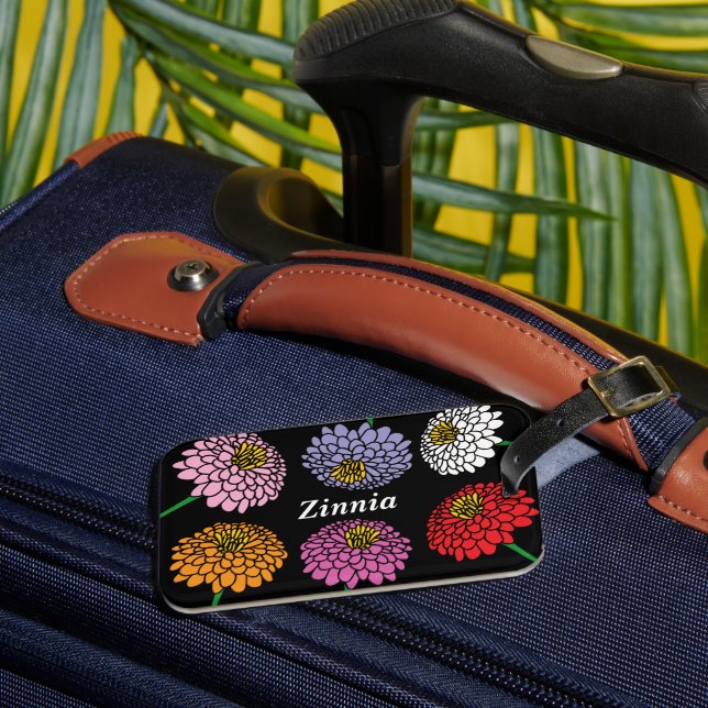 Cute Zinnia-trädgårdsblomman teckning anpassningsb Bagagebricka (Framsida Insitu 3)