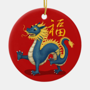 Cute Zodiac Dragon "Fortune" kinesiskt nyår Julgransprydnad Keramik