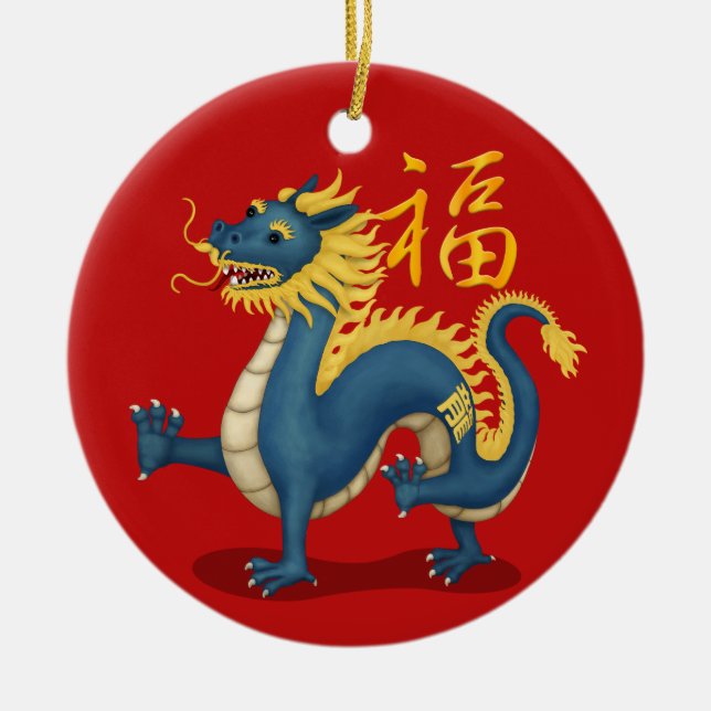 Cute Zodiac Dragon "Fortune" kinesiskt nyår Julgransprydnad Keramik (Framsidan)
