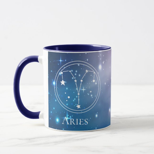 Cute Zodiac Sign ARIES Lila Blue Namn Monogram Mugg (Vänster)