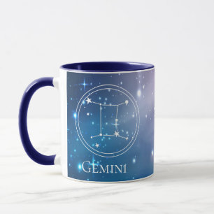 Cute Zodiac Sign GEMINI Lila Blue Namn Monogram Mugg