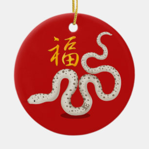 Cute Zodiac Snake & "Fortune" kinesiskt nyår Julgransprydnad Keramik