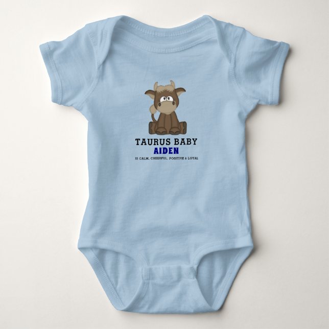 Cute Zodiac Taurus Bull Blue Boy T Shirt (Framsida)