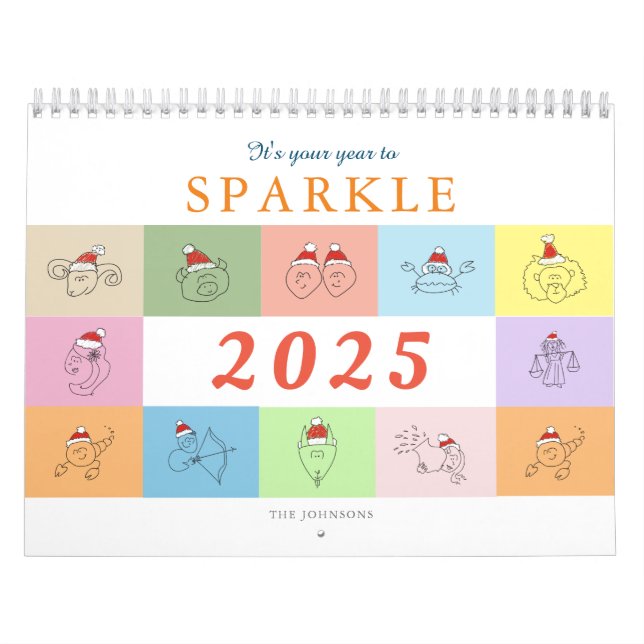 Cute Zodiac-tecken och positiva citattecken 2025 Kalender (Omslag)