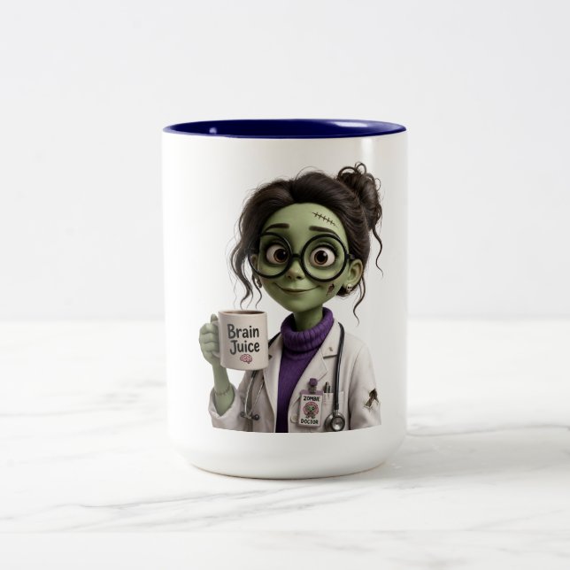 Cute Zombie Doctor Brain Juice Coffee Mug - Funny  Två-Tonad Mugg (Center)