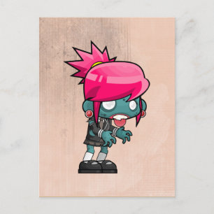 Cute Zombie Girl Illustration Vykort