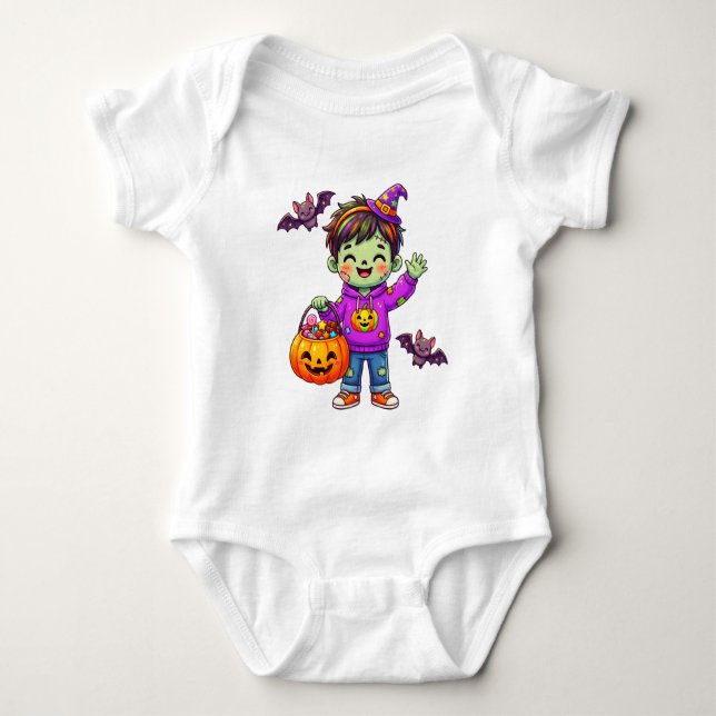 Cute Zombie Halloween Boy T Shirt (Framsida)