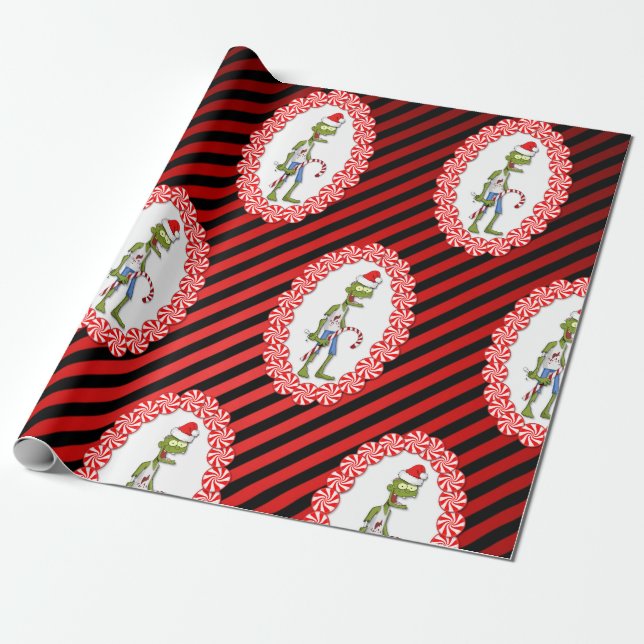 Cute Zombie med Candy cane jul Presentpapper (Utrullad)