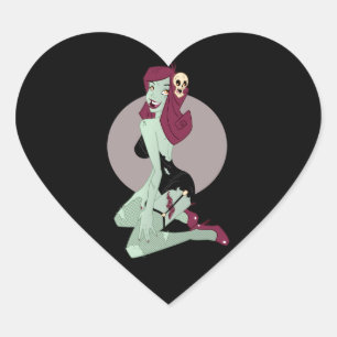 Cute Zombie Pin-Up Girl Hjärtformat Klistermärke