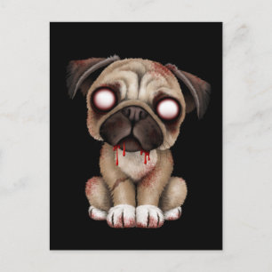 Cute Zombie Pug Puppy Hund på Black Vykort