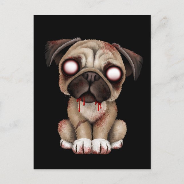 Cute Zombie Pug Puppy Hund på Black Vykort (Framsida)