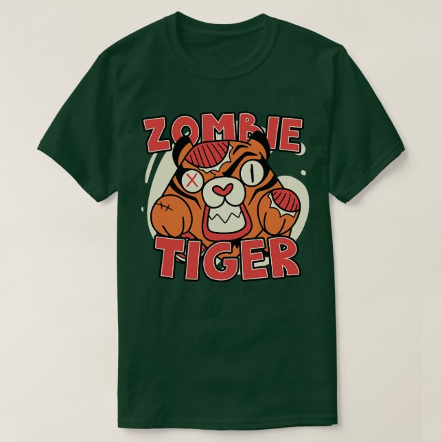Cute Zombie Tiger Funny Halloween Zombie Animals T Shirt (Design framsida)