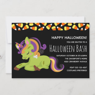 Cute Zombie Unicorn Halloween fest Inbjudningar