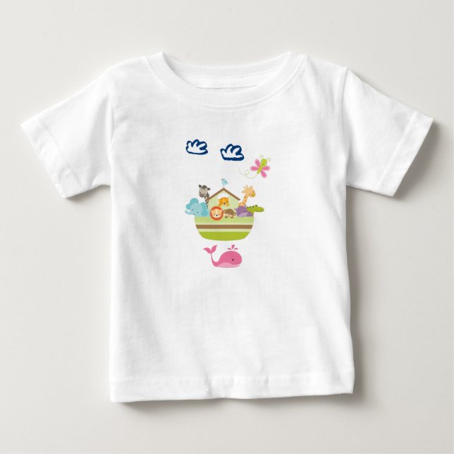 Cute Zoo Animal Ark med fjäril och val Tee (Framsida)