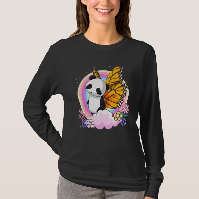 Cute Zoo Animal Fantasy Rainbow Butterfly Panda T Shirt (Framsida)