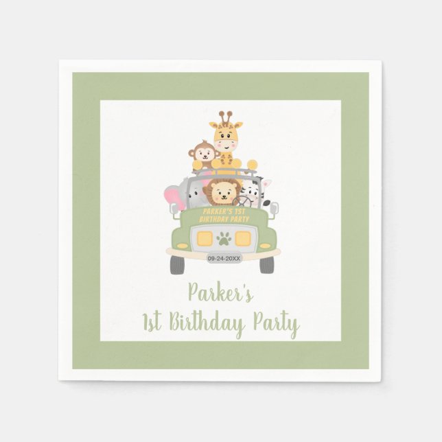 Cute Zoo Animal Safari 1:a födelsedagen Party Pappersservett (Framsidan)
