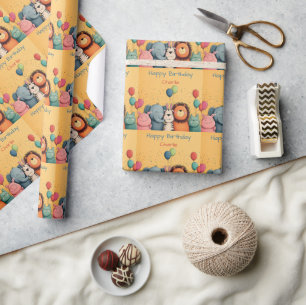 Cute Zoo Animals Party med ballonger och konfetti Presentpapper