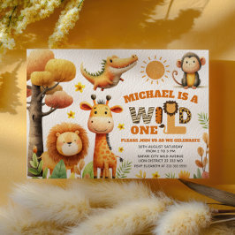 Cute ZOO Animals WILD ONE Safari 1st Birthday  Inbjudningar