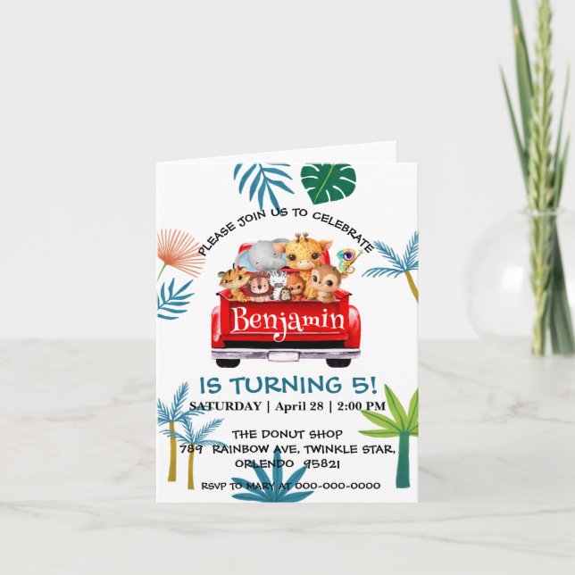 Cute Zoo-djungelfarm lastbil traktorpojken Birthda Inbjudan (Framsida)