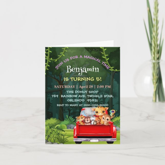 Cute Zoo-djungelfarm lastbil traktorpojken Birthda Inbjudan (Framsida)