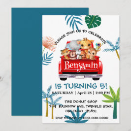Cute Zoo-djungelfarm lastbil traktorpojken Birthda Inbjudningar