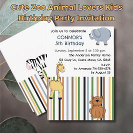 Cute Zoo Djur älskare Barns födelsedag Party Inbjudningar