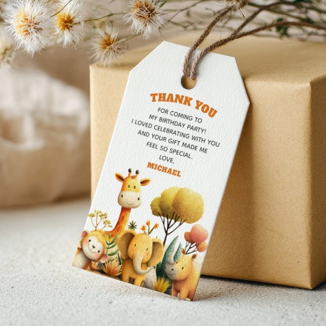Cute ZOO Safari Animals 1st Birthday Thank You  Presentetikett (Skapare uppladdad)