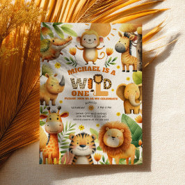 Cute ZOO Safari Animals WILD ONE 1st Birthday  Inbjudningar